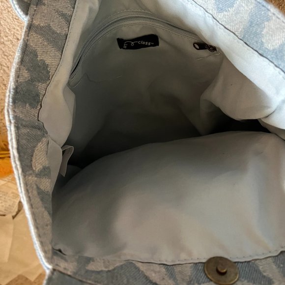 Denim Butterfly Tote Bag, Alternating Patchwork Squares, Zipper Pockets, EUC - Picture 7 of 7